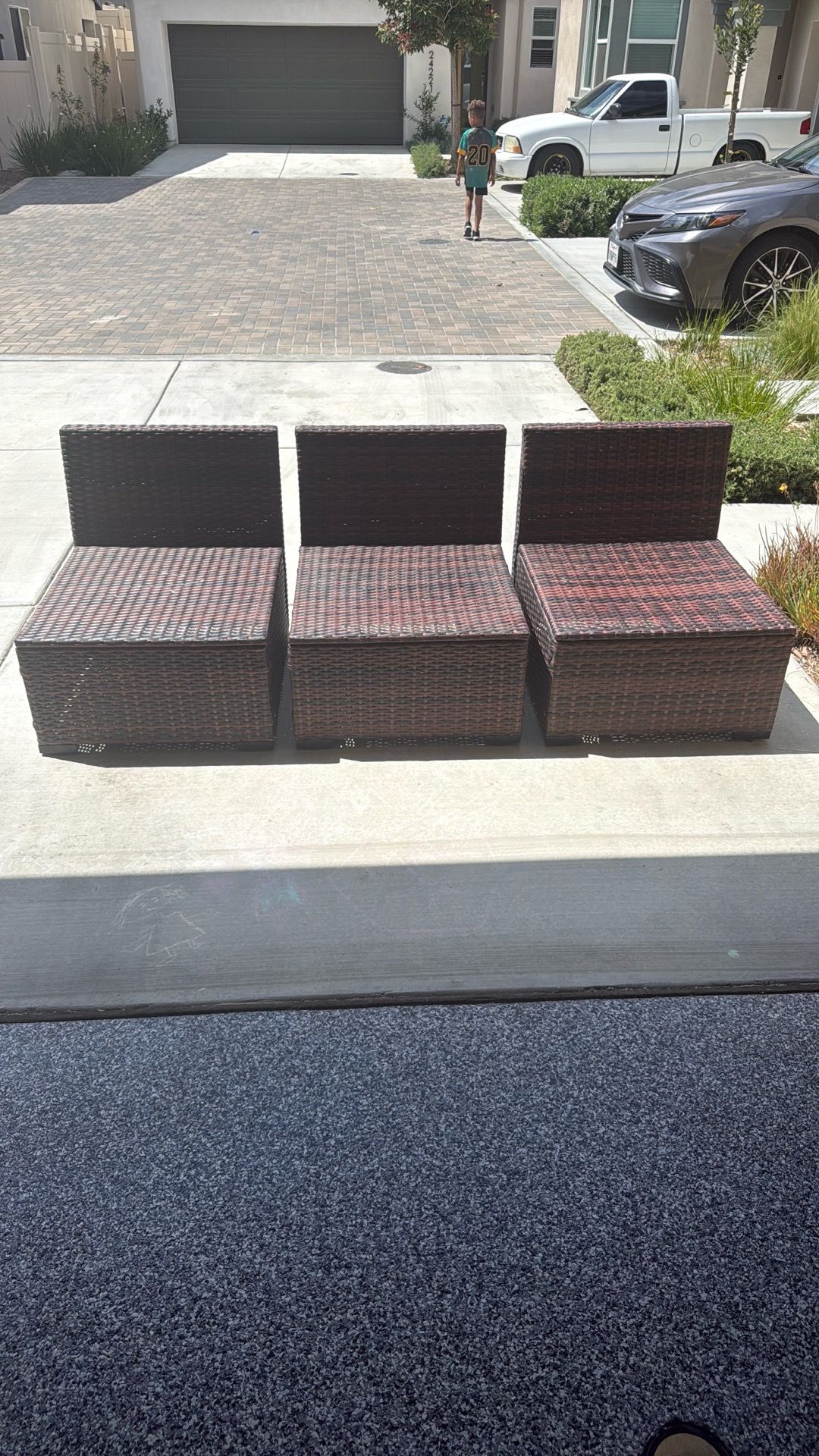 3 Rattan Seats for outside Patio 24in x 24 in for cushion seating