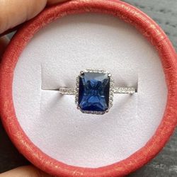 Solid Sterling Silver 925 Sapphire Ring Size 8 & 9