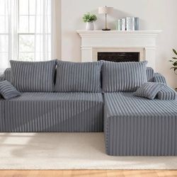 94'' Cloud Sectional Couch, Modular L-Shape Couch with Chaise, Boneless Sofa with Deep Seat for Living Room Bedroom,No Assembly Required(Grey,Right Fa