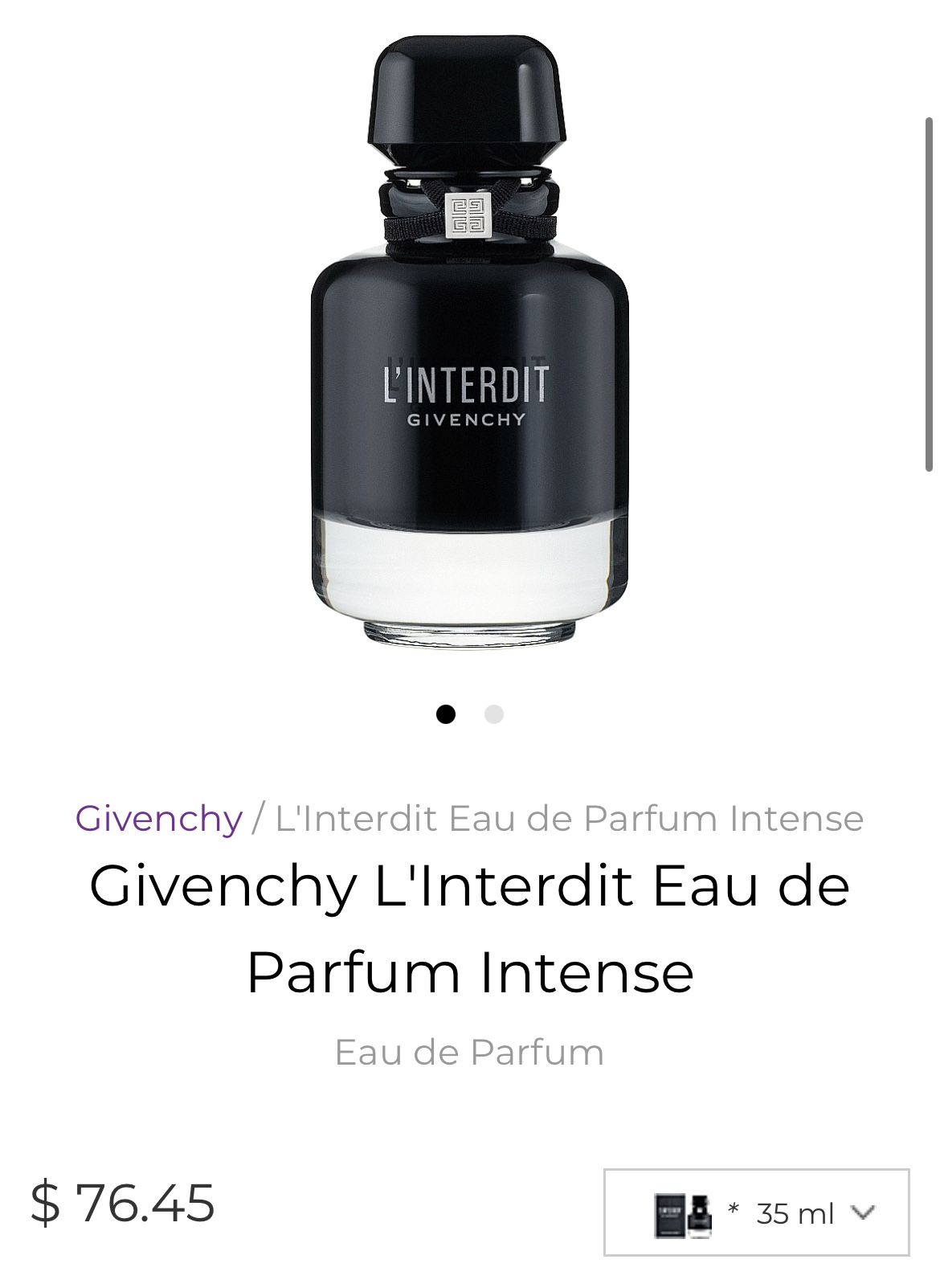 L'interdit Givenchy Parfum Intense - 35ml for Sale in Saratoga, CA