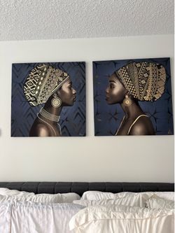 Set of 2 African Woman Canvas Wall Art