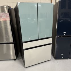 NEW 😎 Bespoke White Morning Blue Glass 4 Door Fridge Hidden Water Dual Ice Maker 