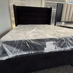 New Queen Bed Frame + Mattress W Bluetooth & Charging Ports 