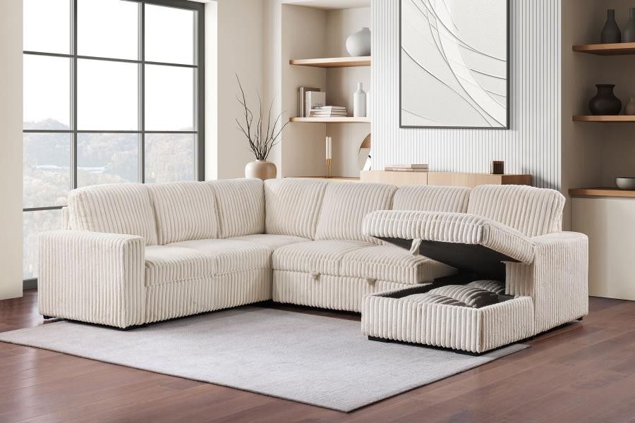 Exciting New Sleeper Sectional Sofa In Corduroy On Sale. Now
