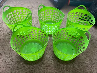 Set of 5 Green Plastic Baskets