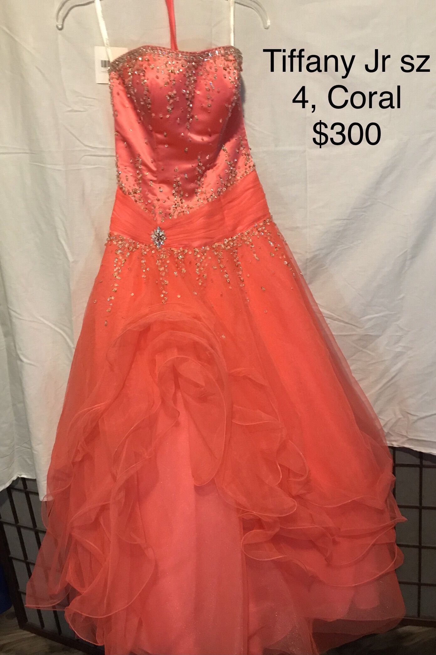 REDUCED!! Tiffany Coral Pageant Dress Jr Sz 4! Beautiful Worn Once Like New- Corset Back!