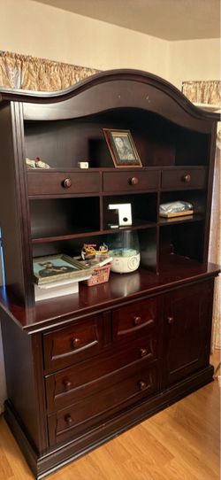 Dark Cherry Wood Dresser with Hutch