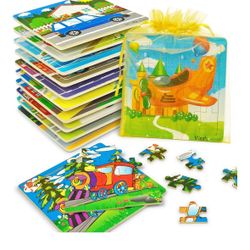 Wooden Puzzles 12 Sets For Boys Girls