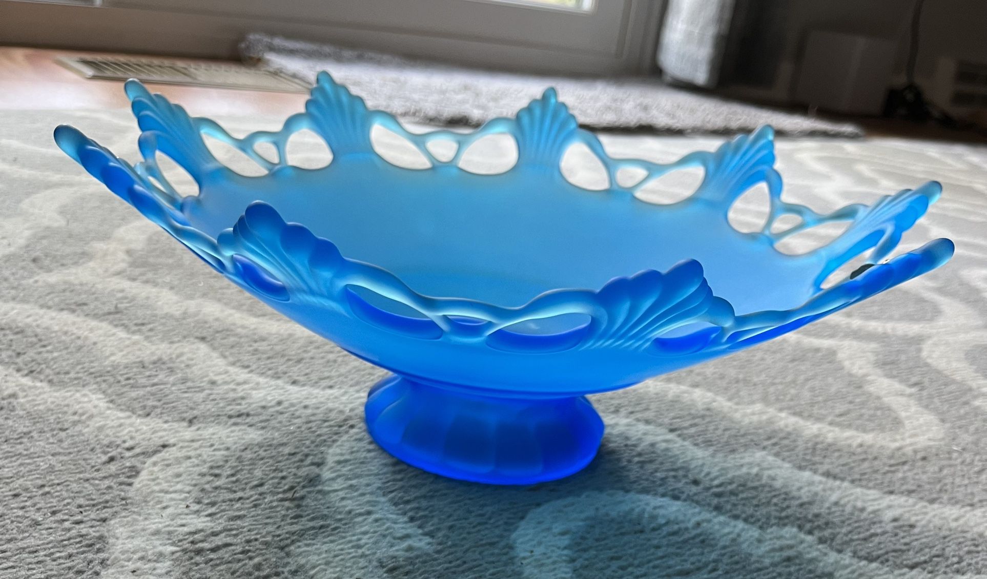 Vintage Pedestal Bowl, Blue Frosted Glass, Westmoreland, Mid-Century Bowl, Footed