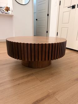 Round Wood Slatted Coffee Table