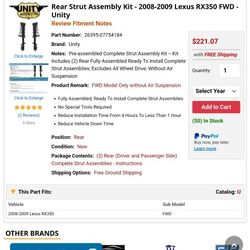 Rear Struts For Lexus 2008=2010