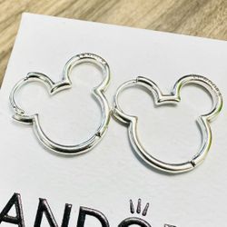 Pandora Mickey Mouse Silhouette Hoop Earrings #293528C00 + FREE Pandora Gift BOX + Tag