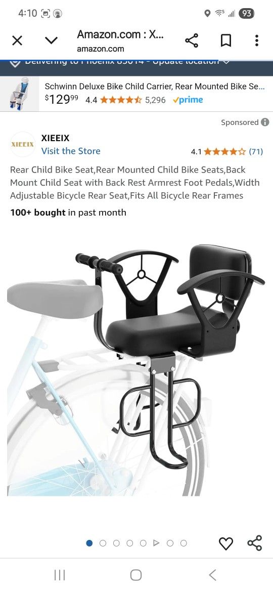 Ercabikker Rear Child Bike Seat,Rear Mounted Child Bike Seats,Back Mount Child Seat with Back Rest Armrest Foot Pedals,Width Adjustable Bicycle Rear S