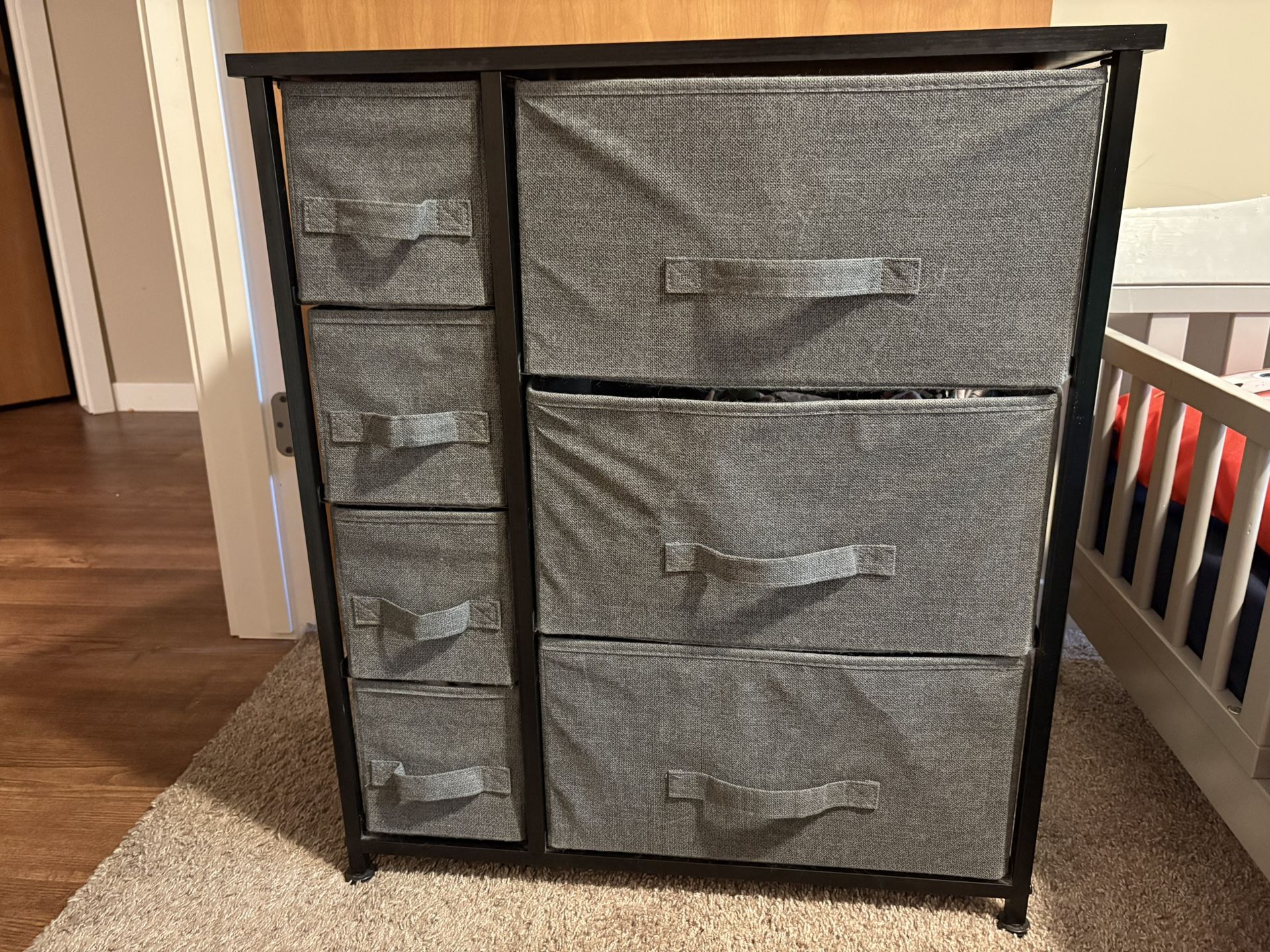 Black/Gray 7 Drawer Fabric Dresser