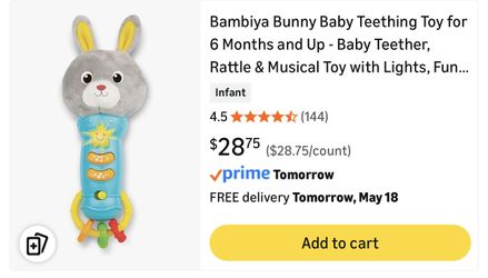 Baby Teether, Rattle & Musical Toy with Lights, Fun Sound Effects - Baby Toy Gift for Ages 6 Months and Up