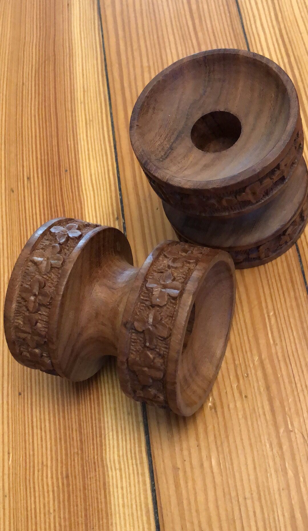 Handcarved wooden candle holders