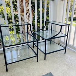 2 End Tables Or Nightstands — Iron And Glass