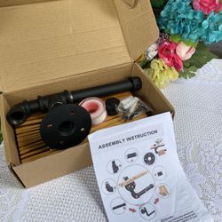 New Rustic Toilet Paper Holder Pipe with Shelf Industrial Toilet Roll Holder Wall Mount Farmhouse w/ Wooden Shelf