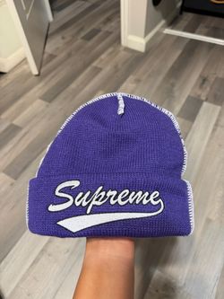 Supreme Contrast Stitch Beanie purple