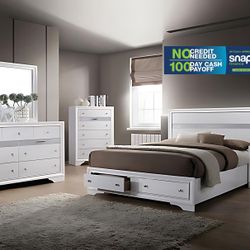 4pcs Queen Size Bedroom Set W. Ortho Mattress Included