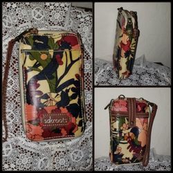NEW SAKROOTS FLOWER PINK FLORAL BOUQUET WRISTLET SATCHEL WALLET COIN PURSE CARD MONEY BILLFOLD CELLPHONE CELL HOLDER BAG