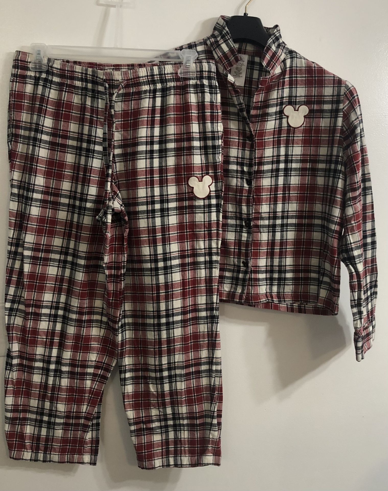 Disney World 2PCs Mini mouse embroidered Pajamas set shirt/ pant  red plaid.L