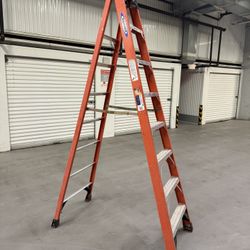 Werner 8 ft Fiberglass Step Ladder (12 ft Reach Height) 300 lb Load Capacity