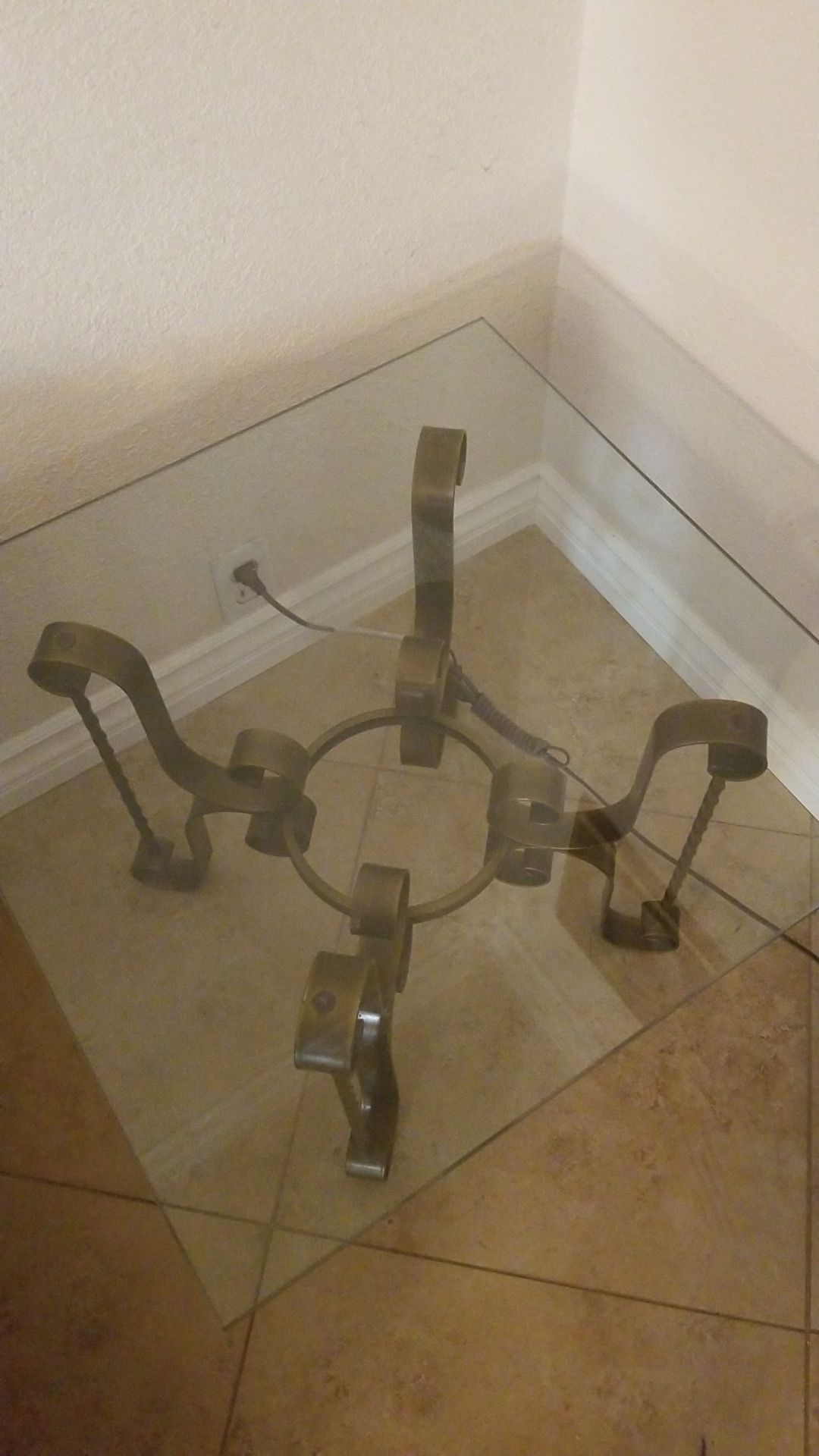 Coffee and two end tables- Glass top, wrought iron