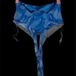 Urban Outfitters (I) Tic Toc Blue Swirl Halter Top/Mini Skirt Set Sz L Crop NWOT