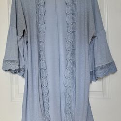 Light Blue Crochet Trim Kimono Cardigan – Size L