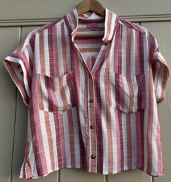 Striped Crop Top Blouse Pink White