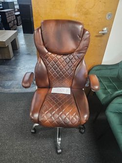 Leather Office Chair Brown with Flip up Arms, Big and Tall High Back Executive Office Desk Chairs with Wheels, Rocking Managerial Ergonomic Home Compu