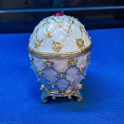 Stunning Decorative Hand Painted Enameled Trinket Box With Rhinestones 