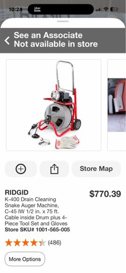 RIGID K-400 Drain Cleaning Snake Auger Machine, C-45 IW 1/2 in. x 75 ft.