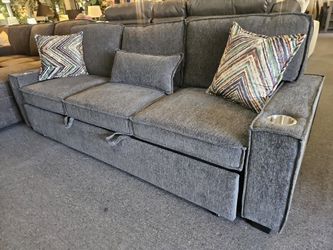 Brand new gray chenille sofa sleeper (86" x 61")