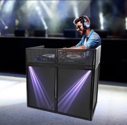 DJ Display Stand DJ Event Booth Facade Portable DJ Facade Booth Table DJ Controller Stand Used To Hold Records 47.6*47*24in Black