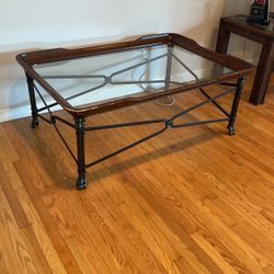 Glass Top Antique Leather, Bound, Coffee Table