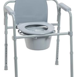 Drive Medical 11148-1 Folding Steel Bedside Commode Chair With Liners