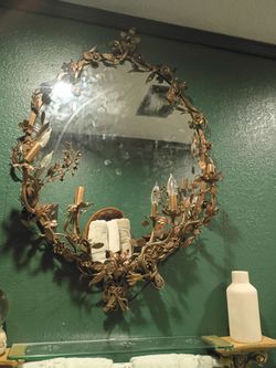 ANTIQUE ITALIAN TOLE LIGHTED MIRROR SCONCE