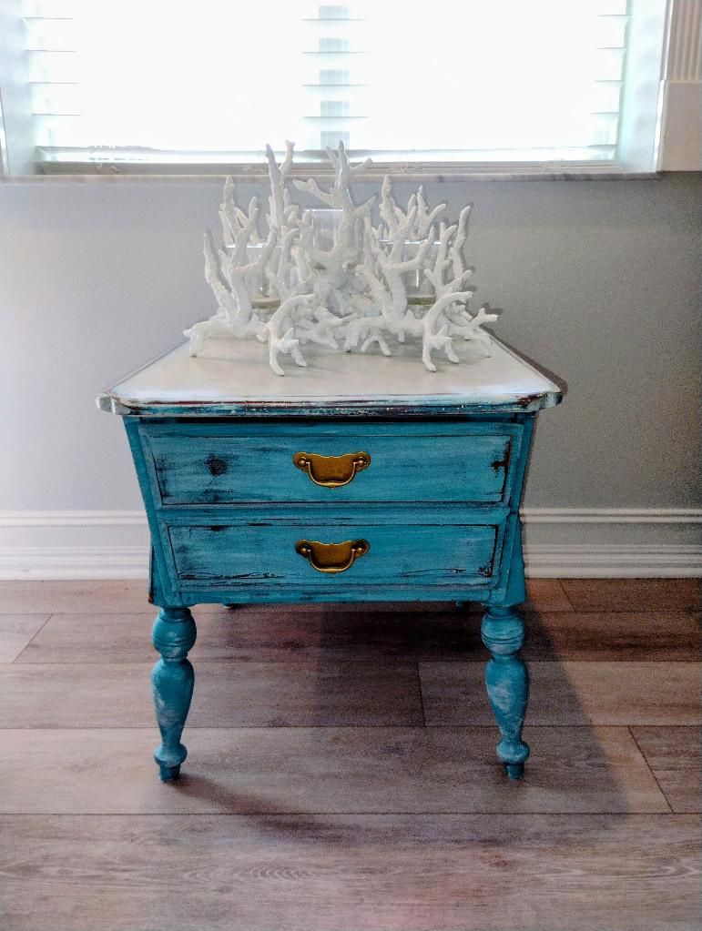 Coastal Chic Hand-Painted Ship Captains Table