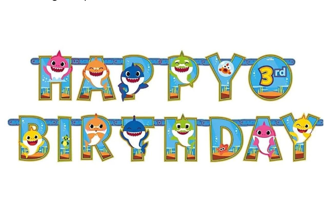 Baby Shark Happy Birthday Banner And Swirls 