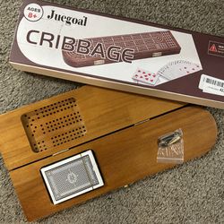 Juegoal Wooden Cribbage Board Game Set, Solid Wood