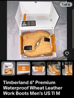Timberland 6" Premium Waterproof Wheat Leather Work Boots Men's US 11 M