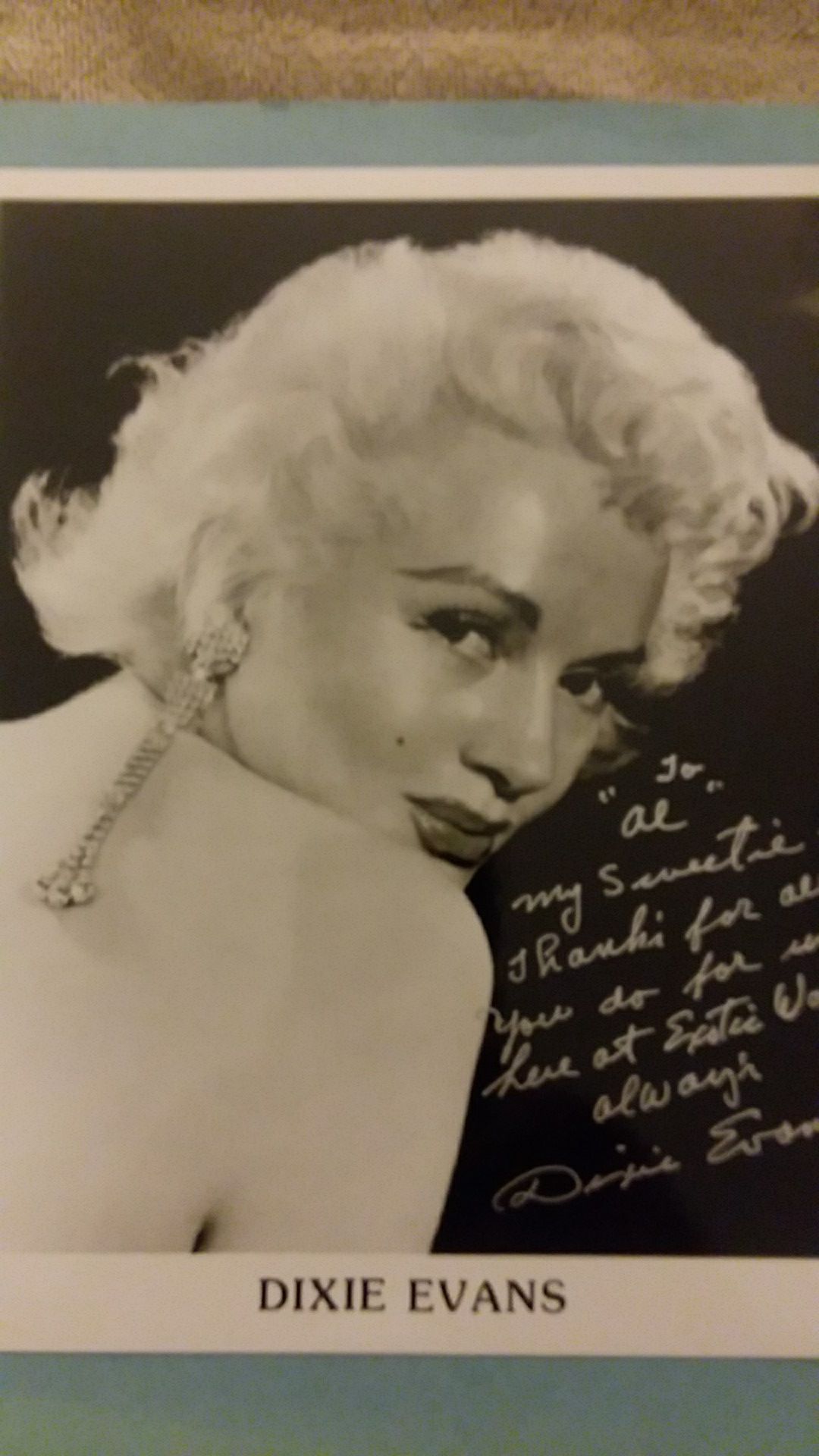Autographed photo Dixie Evans 8 x 10
