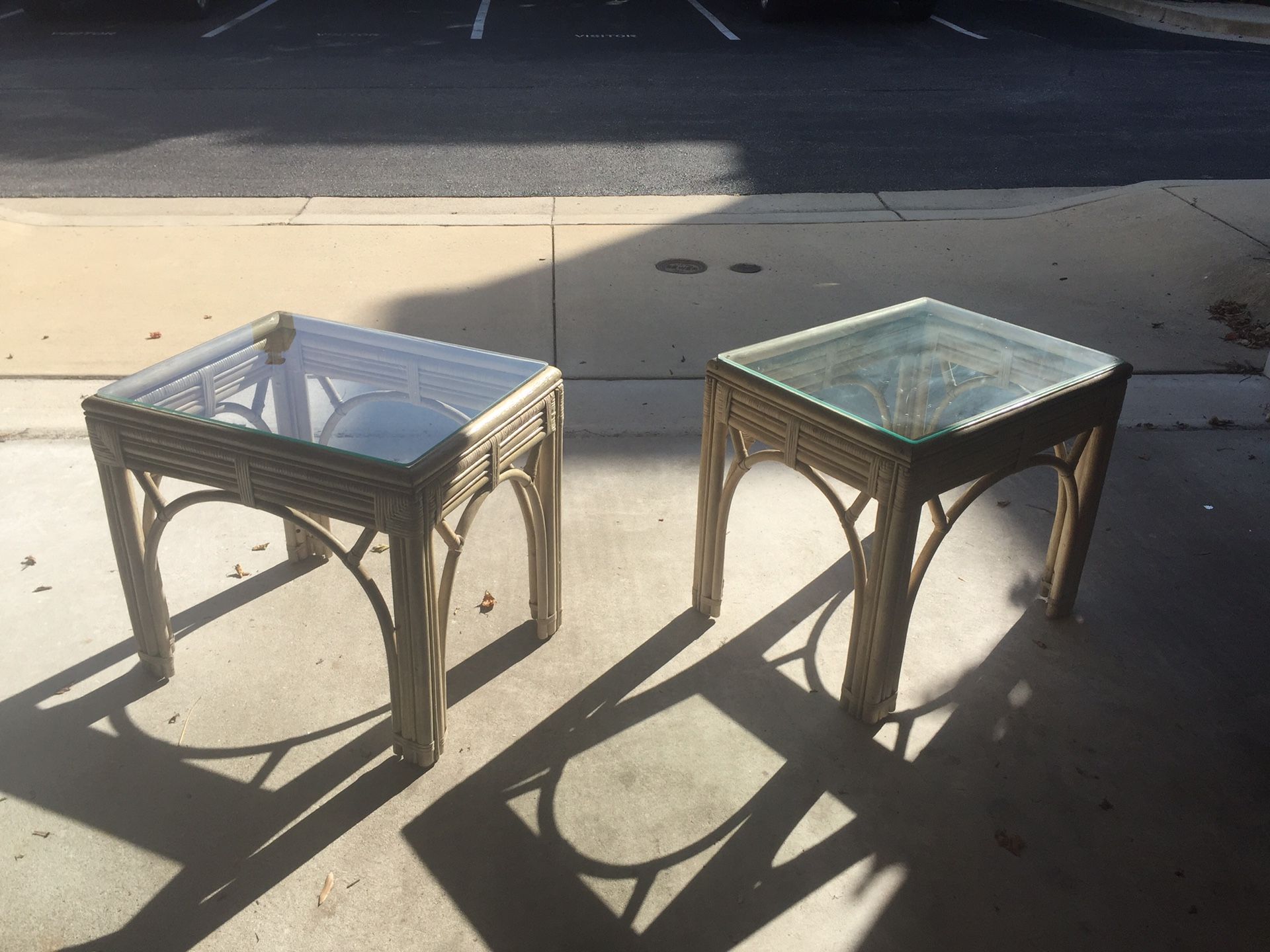 Glass Top Bamboo Side Tables