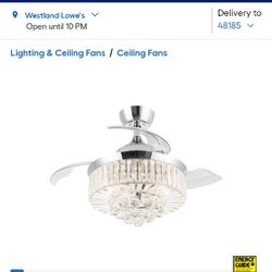 Crystal Chandelier With Retractable Fan And Remote New