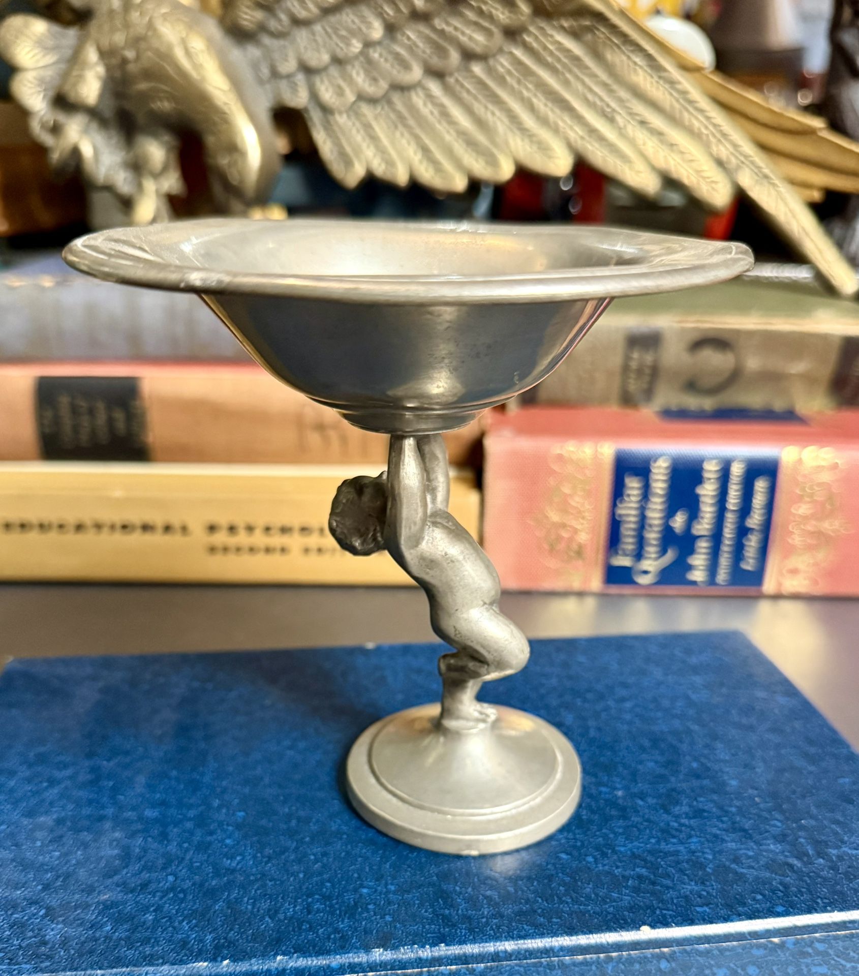 VTG 1960s Antique CS Co. Pewter Cherub Compote Card Business Footed Trinket Bowl