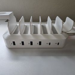 6-Port USB Fast Charging Station Dock, Compatible with iPhone/Android/MacBook/iPad/Tablet/Kindle