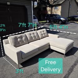 Free Delivery | Tan Mid-Century Modern Reversible 2 Piece Fabric Sectional Sofa