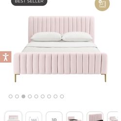 Velvet Pink Upholstered Queen Platform Bed